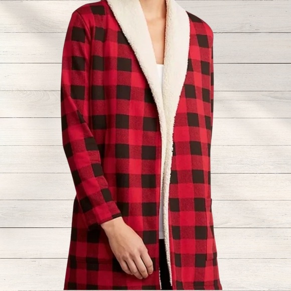 Eddie Bauer Plaid Sherpa Lined Cardigan Size M - Picture 2 of 3